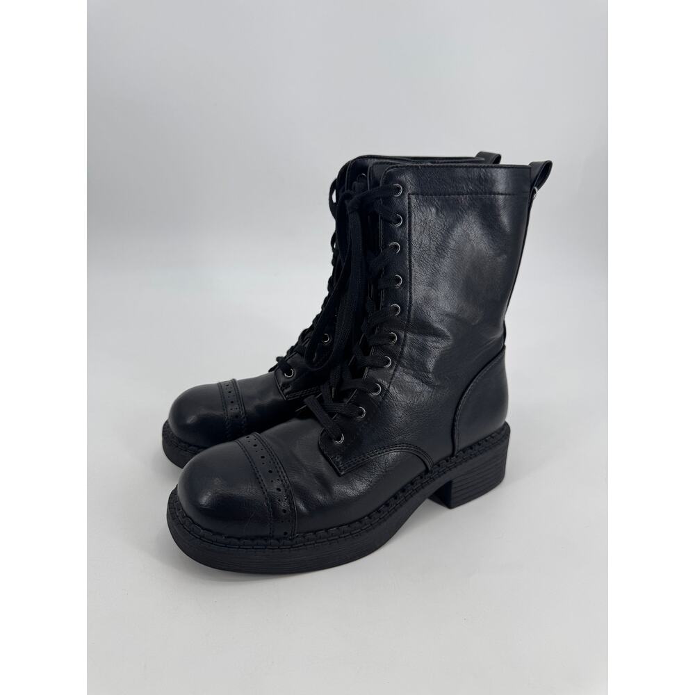 Wild Fable Helga Combat Boots Black Lace Up Side Zip Cap Toe Brogue Womens 8.5 - Picture 3 of 9